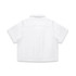 A white button-up short sleeve shirt with a back yoke and a logo.