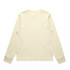 A long-sleeved cream tee shirt featuring a plain back design and a logo on the front.
