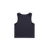 A dark navy crop tank top with a sleeveless design and a plain back. The top features a logo.