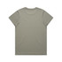 A faded olive green T-shirt featuring a simple design and a logo. Back view shown.
