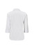 A white women's 3/4 sleeve button-up shirt with a classic collar and folded sleeves. It features a small logo.