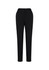 A pair of black women's slacks with a bandless elastic waist and side pockets, featuring a logo.