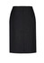 A black lined skirt with a relaxed fit and a back zipper. Features a simple, sleek design.