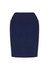 A navy pencil skirt with a fitted design and front pockets, featuring a flat waistband.