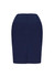 A navy blue women's pencil skirt with a fitted design and a back zip closure. It has a sleek, bandless silhouette.