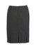 A grey, multi-pleat women's skirt, featuring a fitted design and back zipper detail.