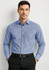 A men’s long sleeve button-up shirt in light blue, featuring a chest pocket and a logo.