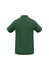A green polo shirt with a collar and short sleeves, featuring a branding logo on the back.
