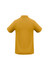 A yellow men's polo shirt featuring a simple design and a logo on the back.