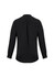 A black long sleeve blouse with a button-up front and cuffed sleeves, featuring a back yoke detail.