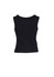 A black sleeveless vest with a fitted design and a knitted back, featuring a logo.