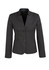 A black women's short jacket with a reverse lapel and two buttons, featuring a clean and structured design.
