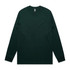 A dark green long-sleeve t-shirt with a round neckline and a logo on the label.