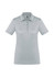 A light grey women's short sleeve polo shirt with a collar and a logo on the chest area.