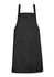 A black Urban Bib Apron featuring a front pocket and adjustable straps. It has a logo on the fabric.