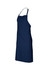 A navy blue bib apron with adjustable straps and a simple design, featuring a logo.