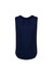 A navy sleeveless blouse with pleat detail at the front, featuring a rounded neckline and a curved hem.