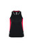 A black and red women's singlet with a fitted design and contrasting panel details, featuring a logo.