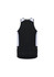 A black singlet featuring light blue accents and side pockets, with a logo on the back.
