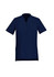 A navy blue women's tunic featuring a henley-style collar, short sleeves, and side pockets.