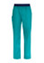 Teal straight leg scrub pants with a navy elastic waistband and a side pocket. Includes a logo on the waistband.