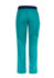 A pair of men's straight leg scrub pants in teal, featuring a back pocket and a logo.