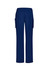Navy blue women's straight leg scrub pants with side pockets and an elastic waistband, featuring a logo.
