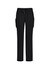 Black women's straight leg scrub pants featuring a drawstring waist and side pockets. Includes branding.
