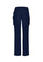 Navy women's straight leg scrub pants with two side pockets and an elastic waistband. Features a logo.