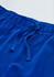 A pair of blue straight leg scrub pants featuring an elastic waistband and drawstring.