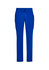 Bright blue men's straight leg scrub pants with pockets and a drawstring waistband, featuring a logo.