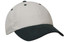 A cap featuring a light grey upper and a dark green peak, with six-panel construction and a logo.