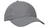 A grey brushed heavy cotton cap featuring a rounded crown and a curved brim. It includes a logo on the side.
