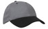 A grey and black brushed heavy cotton cap with a logo on it, featuring a structured design.