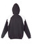 A black hoodie featuring white contrast panels on the shoulders and a hood, with a relaxed fit.