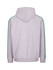 A light grey hoodie with green stripe detailing on the sleeves and a spacious hood, featuring a logo.