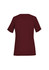 A maroon women's scrub top with a round neck and short sleeves, featuring a logo on the back.
