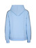 A light blue hoodie with black stripe sleeves and a kangaroo pocket, featuring a hood and a simple design.