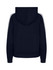 A navy blue women's hoodie featuring stripe sleeves and a hood, with a plain back.