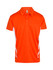 An orange men's polyester polo shirt with white side accents and a collar. It features a logo on the chest area.