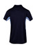 A navy blue polyester polo shirt featuring light blue accents and a logo.
