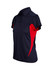 A women's polyester polo shirt featuring navy blue and red colours, with a logo on the chest.