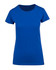A blue women's modern fit T-shirt with a round neckline and short sleeves, featuring a logo.