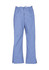 Light blue bootleg scrub pants featuring a drawstring waist and side pockets, with a logo on the garment.
