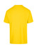 A yellow unisex regular t-shirt with a plain back and short sleeves, featuring a logo.