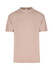 A beige regular t-shirt with short sleeves and a crew neck, featuring a small logo on the label.