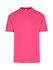 A vibrant pink unisex regular T-shirt with a round neckline and short sleeves. Features a logo.