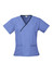 Classic women's scrub top in light blue with black contrast detailing and pockets. Features a crossover neck design and logo.