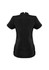 A black women's tunic featuring short sleeves and a back zip, designed for spa uniforms. It has side slits for ease of movement.