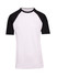 Men's/unisex t-shirt with raglan sleeves, featuring a white body and black sleeves. Includes a logo.
